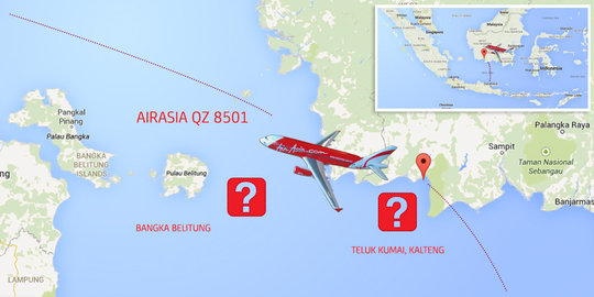 Posisi terakhir AirAsia di antara Tanjung Pandan dan Pontianak