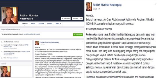 Pria yang jadikan hilangnya AirAsia sebagai becandaan minta maaf