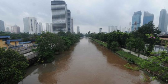 Memantau permukaan air Sungai Ciliwung yang terus meningkat