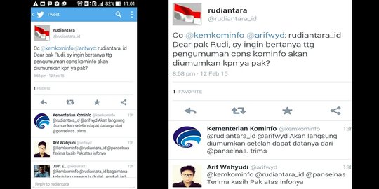 Resmi punya akun Twitter, Menkominfo ditanya hasil pengumuman CPNS