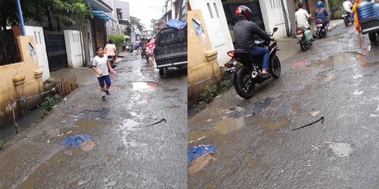 Pak Ahok, jalanan di Sunter rusak gara-gara banjir