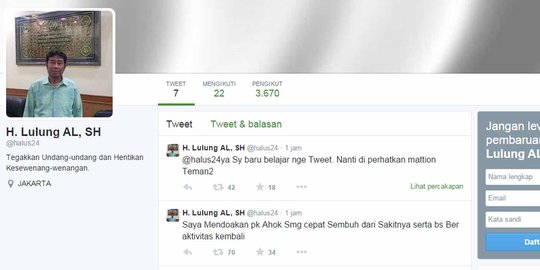 Jadi trending topic, Haji Lulung punya akun Twitter @halus24