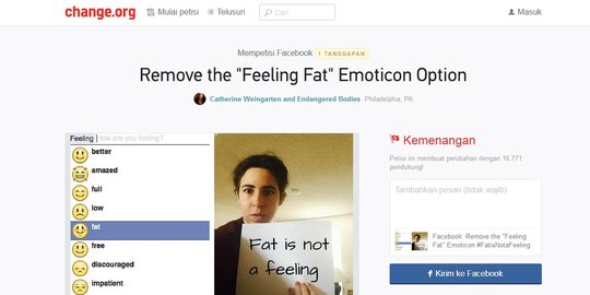 Facebook hapus emoji 'feeling fat' setelah dipetisi ribuan orang