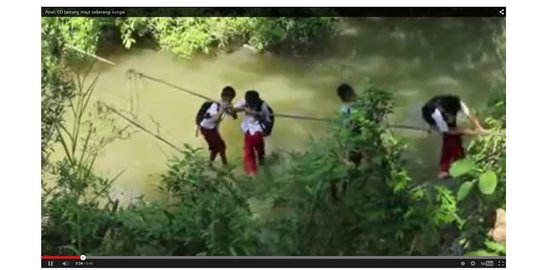 Tantang maut,anak SD ke sekolah seberangi sungai dengan seutas tali