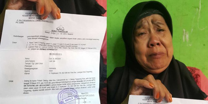 Derita Nenek Masiah, jadi tersangka dilaporkan cucu ke polisi