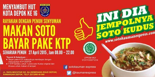 Sambut HUT Depok, makan soto di restoran ini cukup 'bayar' pakai KTP