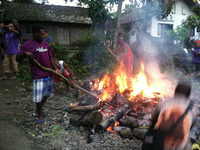 mahasiswa papua bakar batu di lereng merapi