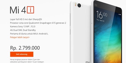 Xiaomi Mi 4i beredar di Indonesia, dibanderol Rp 2,7 jutaan