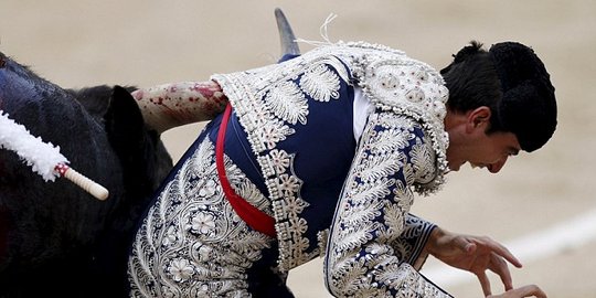 Momen mengerikan saat testis matador tertanduk banteng