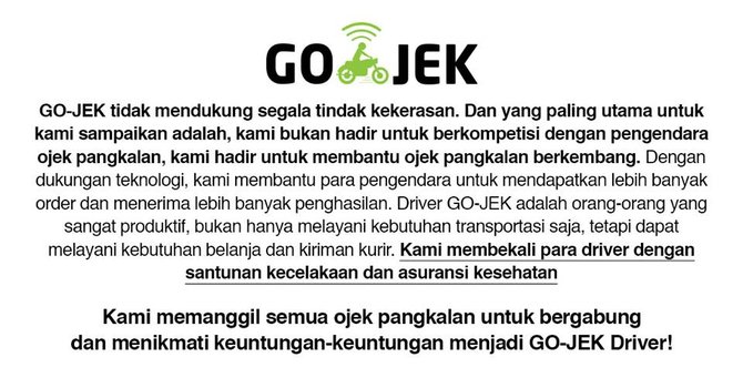 pernyataan go jek