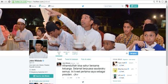 Ini cuitan pertama Jokowi di Twitter