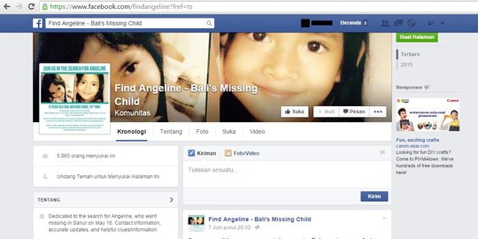 Polisi mulai selidiki soal akun Facebook Find Angeline