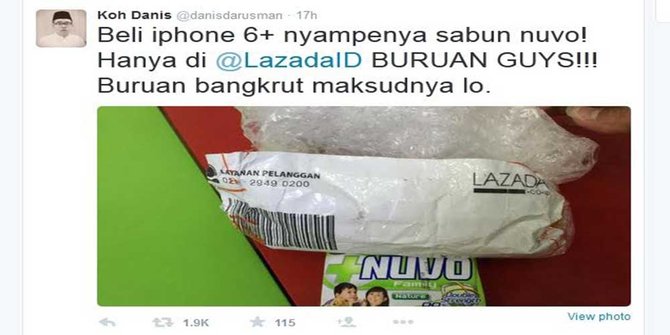 Lazada investigasi orderan Danis, pesan iPhone malah dapat 