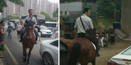 terjebak macet pria ini berangkat kerja naik kuda rev5
