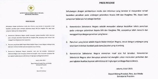 Gara-gara typo BIN, Mensesneg dikecam perburuk citra Jokowi