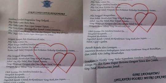 Unik, Satlantas Jakarta Barat bikin surat cinta untuk pengendara