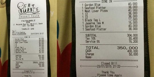 Makan di Fat Bubble, kasir seenaknya bulatkan bill jadi Rp 350.000