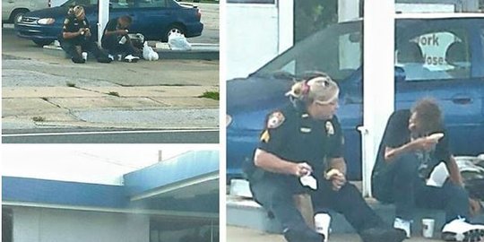 Makan bareng gelandangan, polwan ini panen simpati dan pujian