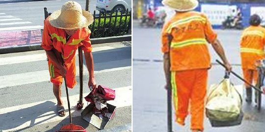 Bikin haru, kakek tak berkaki ini jadi penyapu jalan