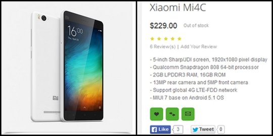 Muncul di Oppomart, ini bocoran spesifikasi dan harga Xiaomi Mi4C