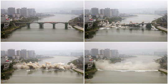 Melihat momen detik-detik peledakan Jembatan Lishui di China