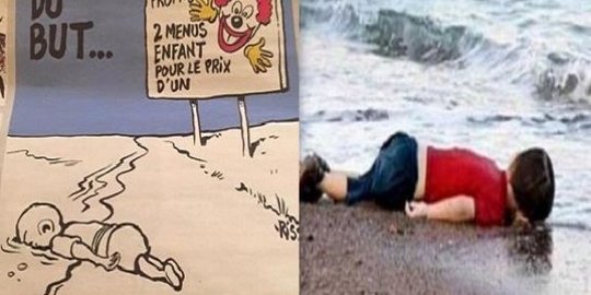 Tabloid satir Charlie Hebdo lecehkan foto Aylan Kurdi