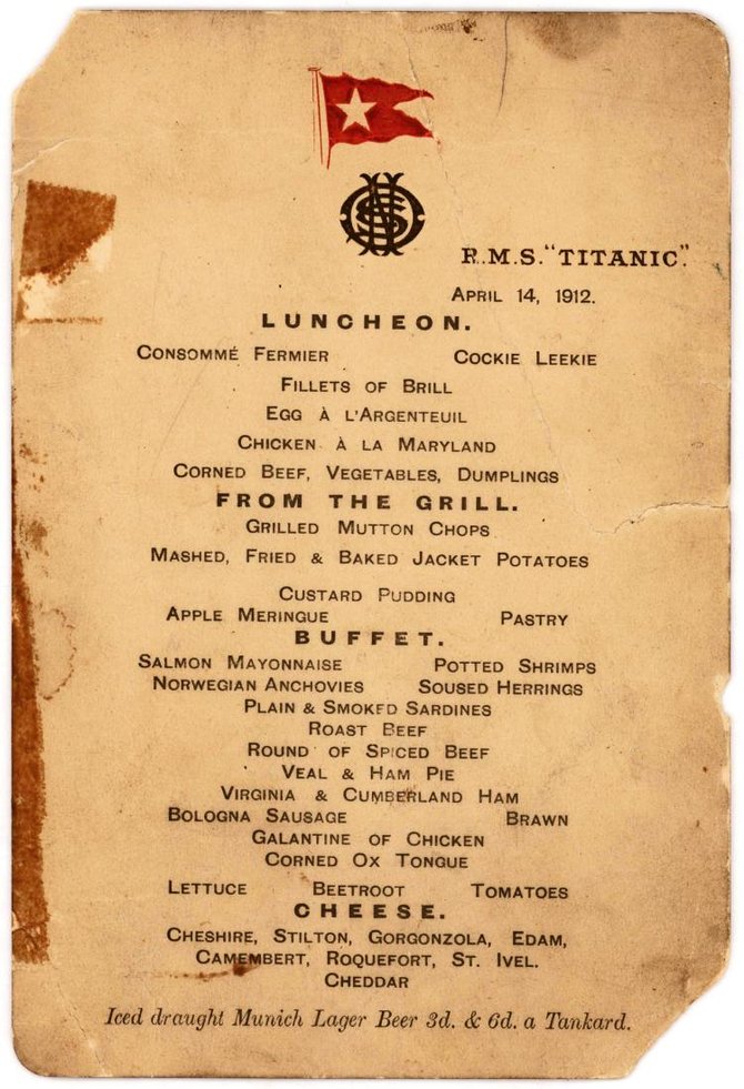menu makan siang di kapal titanic