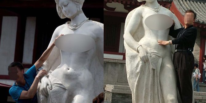 Turis keranjingan pegang payudara patung, pemkab China pusing