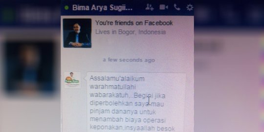 Akun palsu Wali Kota Bogor Bima Arya minta bantuan