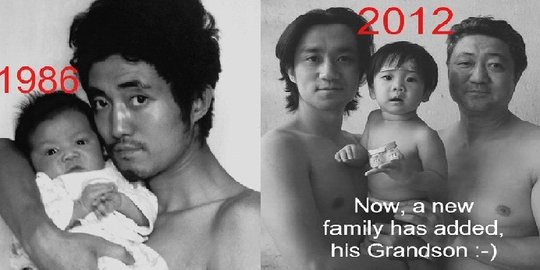 Selama 26 tahun, bapak & anak ini selalu foto dengan pose yang sama
