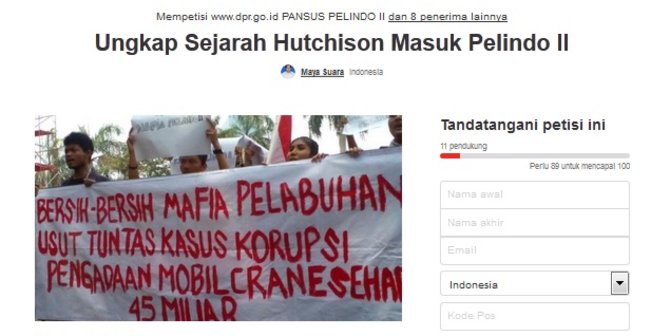 Muncul petisi online 'Ungkap Sejarah Hutchison Masuk Pelindo II'