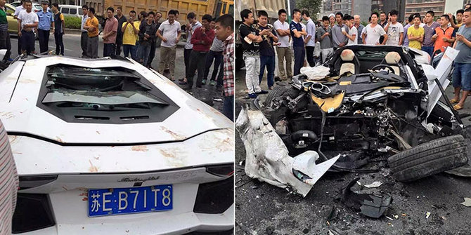 Lamborghini Aventador hancur usai kecelakaan maut vs truk pasir