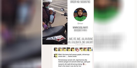 Mengharukan, driver GO-JEK perempuan bawa anak saat antar penumpang