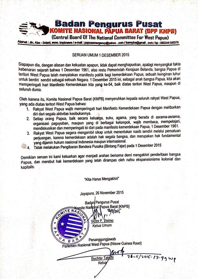 surat seruan umum 1 desember 2015