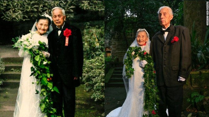 pasangan china peringati ulang tahun pernikahan ke 70 dengan reka ulang pernikahan