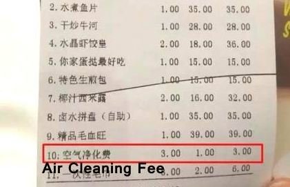 tagihan udara bersih restoran di china