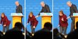 Ekspresi Angela Merkel tersandung dan nyaris jatuh di atas panggung