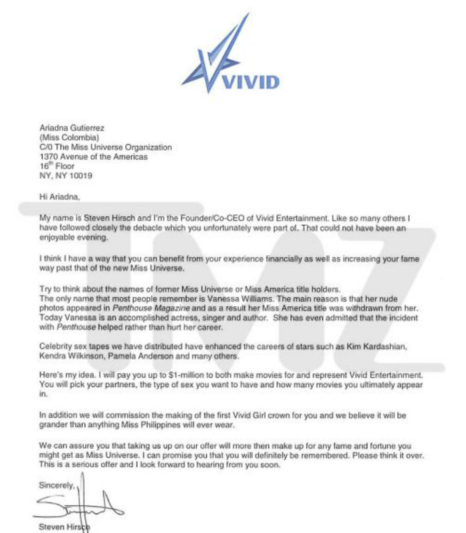 surat penawaran steve hirsch kepada ariadna gutierrez