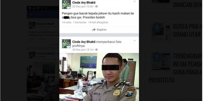 Akun Facebook Briptu Cinde yang diduga hina Jokowi ternyata diretas
