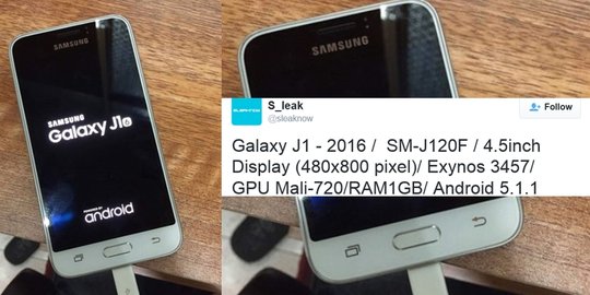 Spesifikasi Samsung Galaxy J1 Edisi 2016 bocor!