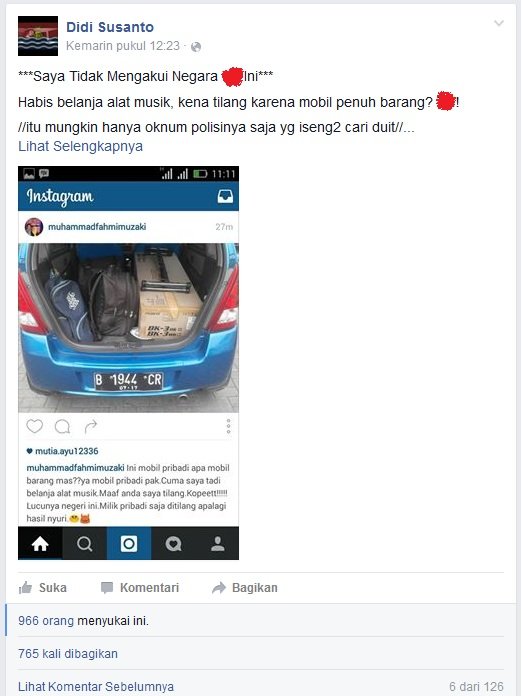 sebuah mobil ditilang gara gara bawa barang