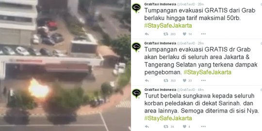 Sarinah dibom, GrabTaxi beri tumpangan evakuasi gratis