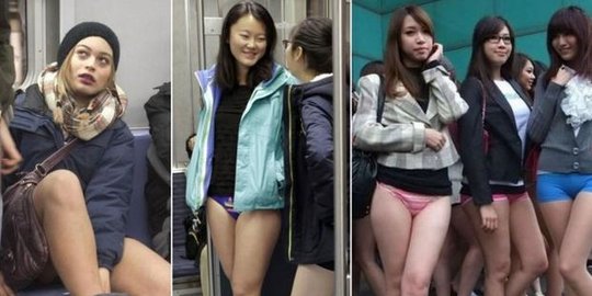 Ribuan wanita berbondong-bondong naik kereta tanpa celana