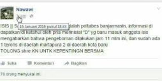 Posting ancaman teror di Facebook, Nawawi nyaris ditangkap polisi