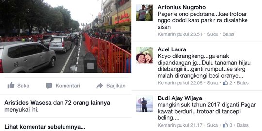Pagar pembatas Jalan Malioboro digunjingkan warga di media sosial