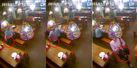 Video maling secepat kilat sikat tas pelanggan restoran