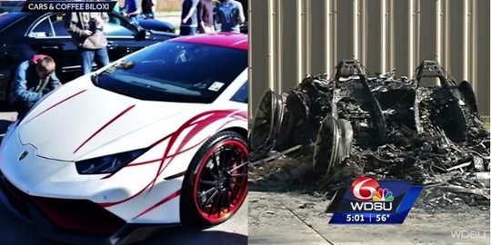 Lamborghini putih ini jadi abu usai dibakar orang tak dikenal