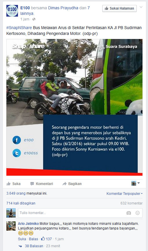 kawasaki ninja hadang bus restu panda