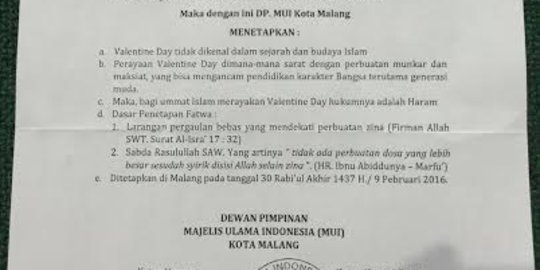 MUI dan Disdik kota Malang larang perayaan hari Valentine