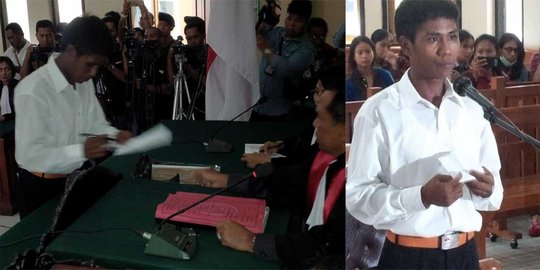 Pledoi, Agustay bacakan tulisan tangan yang dibuat di Lapas